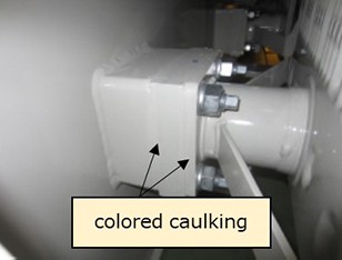The area where the colored caulking compound is used
