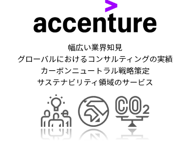 【アクセンチュアの強み】幅広い業界知見、グローバルにおけるコンサルティングの実績、カーボンニュートラル戦略策定、サステナビリティ領域のサービス