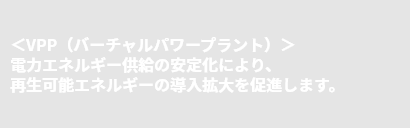 ＜VPP（バーチャルパワープラント）＞電力エネルギー供給の安定化により、再生可能エネルギーの導入拡大を促進します。