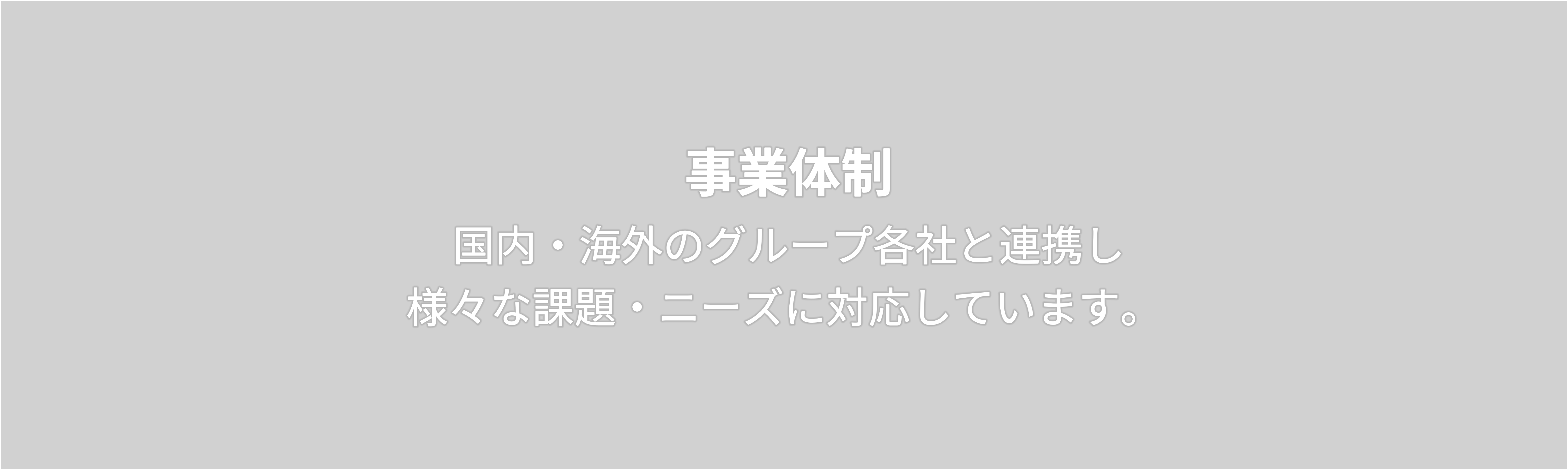 事業体制　国内・海外のグループ各社と連携し 様々な課題・ニーズに対応しています。 