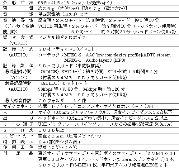 新製品の主な仕様