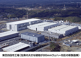 東芝四日市工場（左奥の大きな建物が300mmウェハー対応の新製造棟