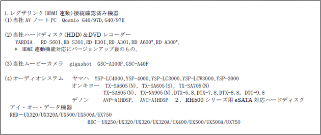 接続確認済み機器一覧表