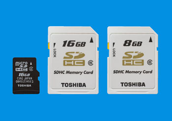 Photo of 16GB microSDHC, 16GB and 8GB SDHC cards