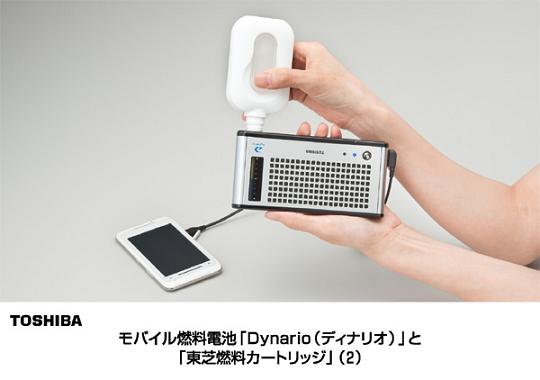 モバイル燃料電池Ｄｙｎａｒｉｏに燃料カートリッジで燃料を注入している写真