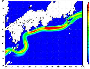 「図１　黒潮の流速分布例」のイメージ図