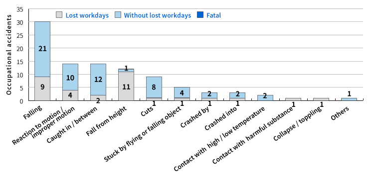 Accidents by type of accident in FY2020 (Toshiba Group in Japan)