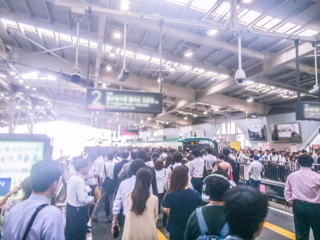 The platform of a crowded station