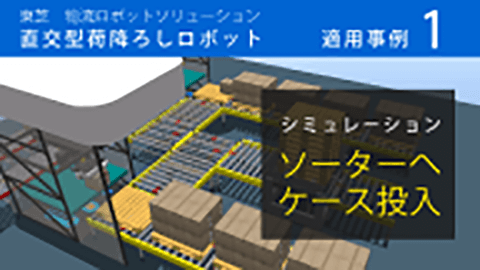 直交型荷降ろしロボット適用事例 ソーターへのケース投入