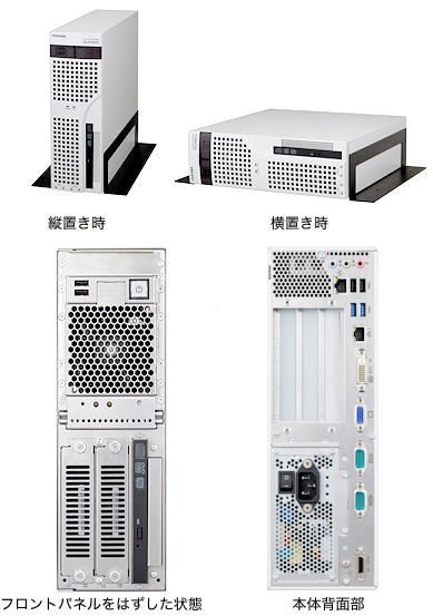 （上左）縦置き時　（上右）横置き時　（下左）フロントパネルをはずした状態　（下右）本体背面部