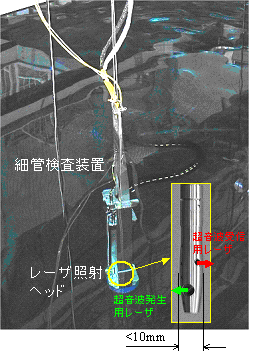 模擬原子炉に投入されるレーザ超音波検査装置