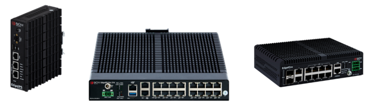 TXOneのOTセキュリティソリューション「TXOne Edgeシリーズ」 （左から、EdgeIPS 103、EdgeIPS Pro 216R、EdgeFire 1012）