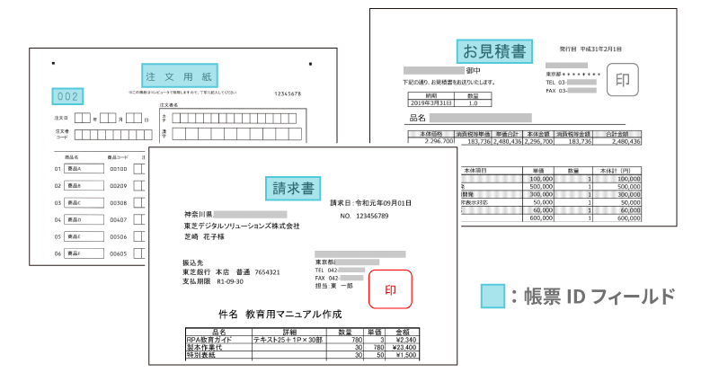 帳票IDフィールドは1帳票に3つまで指定可能のイメージ