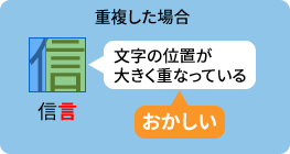 重複した場合 文字の位置が大きく重なっている