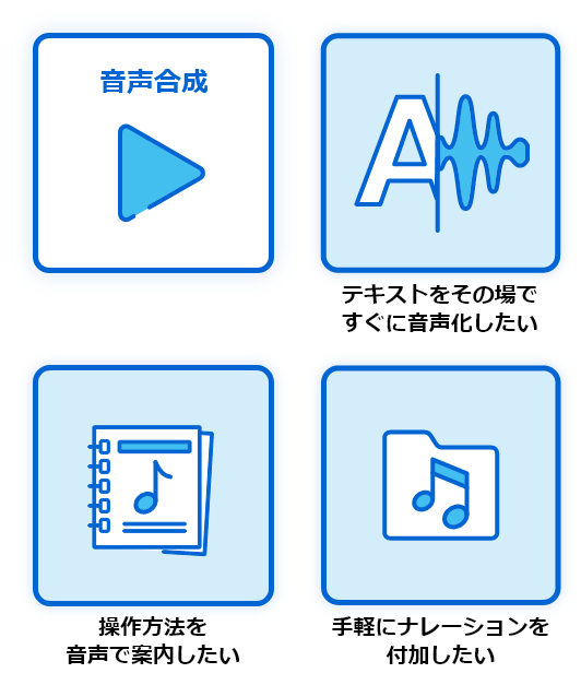 テキストをその場ですぐに音声化したい、操作方法を音声で案内したい、手軽にナレーションを付加したい