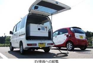 株式会社サイカワ様 EDS-11外観とEV車両への給電の写真