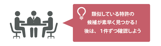 類似している特許の候補が素早く見つかる！後は、１件ずつ確認しよう