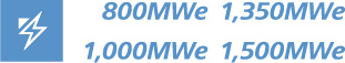 800MWe、1,350MWe、1,000MWe、1,500MWe
