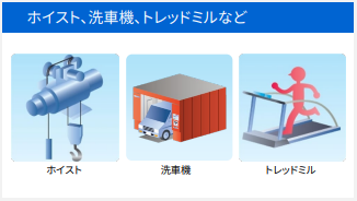 「ホイスト、洗車機、トレッドミルなど」のイメージ