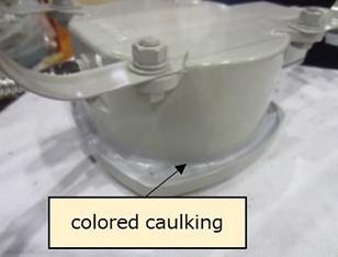 The area where the colored caulking compound is used