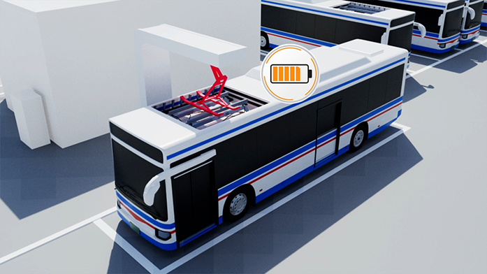 Images of e-buses with Toshiba’s battery SCiB™ powered by a pantograph charging system (2)