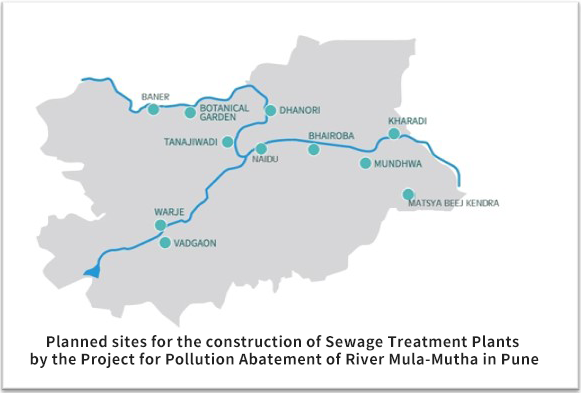 Planned sites for the construction of Sewage Treatment Plants  by the Project for Pollution Abatement of River Mula-Mutha in Pune