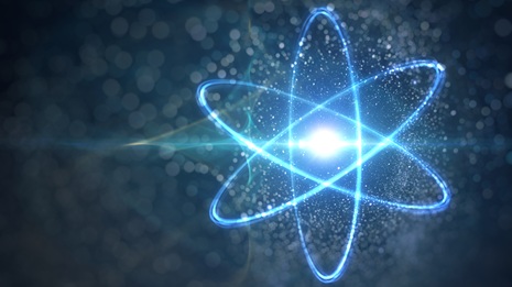 Model of atom and elementary particles. Physics concept. 3D rendered illustration.