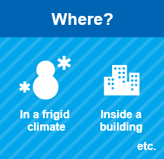 Where? In a frigid climate Inside a building etc.