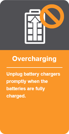 Overcharging: Unplug battery chargers promptly when the batteries are fully charged.
