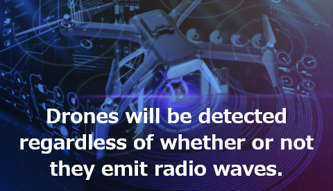 Drones will be detected regardless of whether or not they emit radio waves.