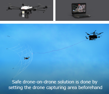 Safe drone-on-drone solution is done by  setting the drone capturing area beforehand