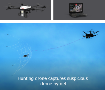 Hunting drone captures suspicious  drone by net