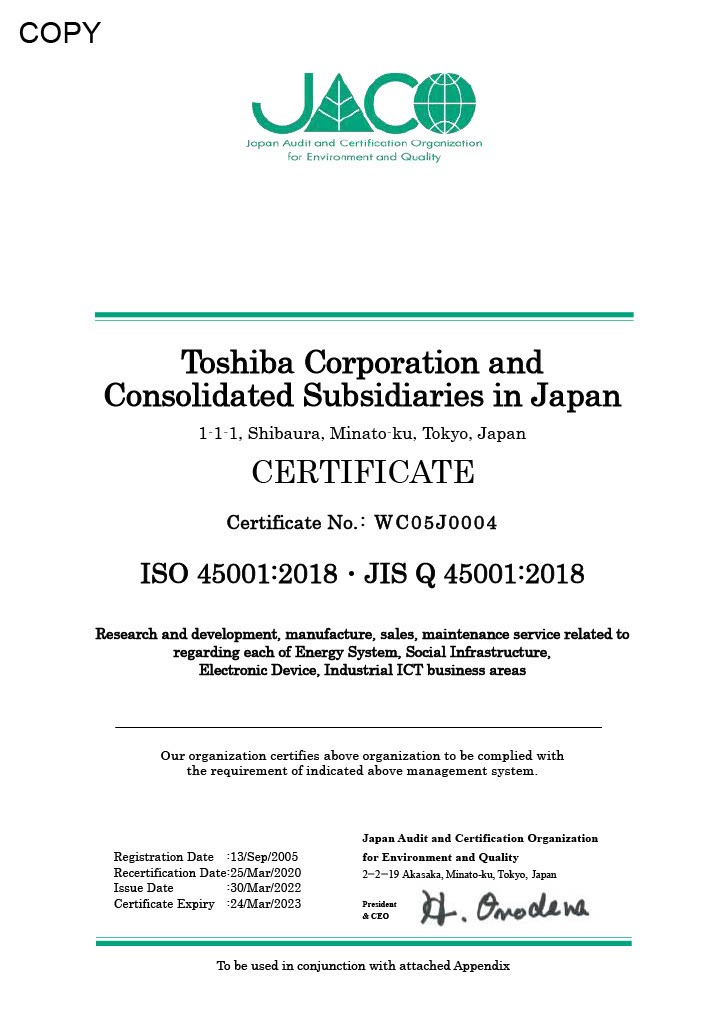 ISO 45001 Certificate of Registration