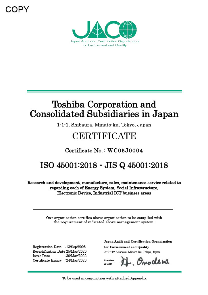 ISO 45001 Certificate of Registration