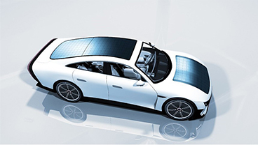 Image of the solar cell mounted on an EV
