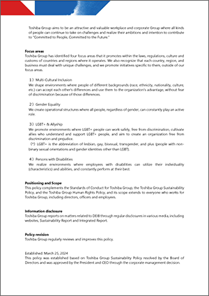 Toshiba Group Policy on Diversity, Equity, Inclusion and Belonging 02