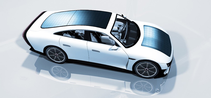 Figure 2: Artist’s impression of Cu2O-Si tandem solar cells installed in an EV