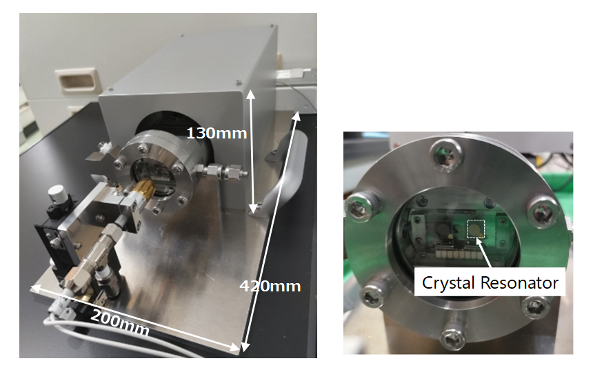 Figure 3: Outer appearance of odor sensor developed by Toshiba Corporation (left) and enlarged photograph of chamber area (right)