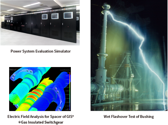 Power System Evaluation Simulator, Electric Field Analysis for Spacer of GIS, Wet Flashover Test of Bushing